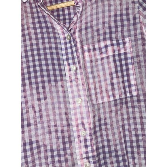 Pilcro Anthropologie Pink Tie Dye Plaid Button Up Long Sleeve Women’s Shirt XXSP - Picture 2 of 5